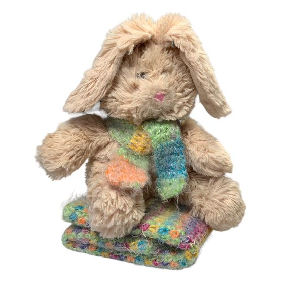Baby Lovey Small Security Blanket Soft Multicolor Crochet Bunny Rabbit in Scarf - Picture 5 of 11